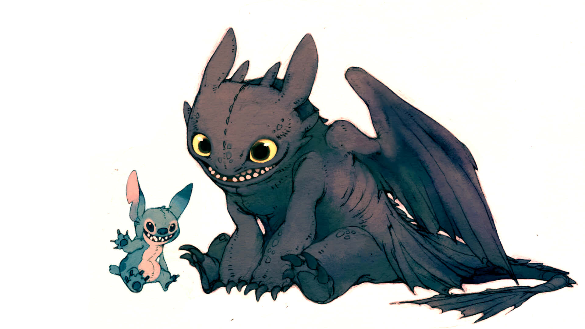 Toothless And Stitch Realistic Drawing Background