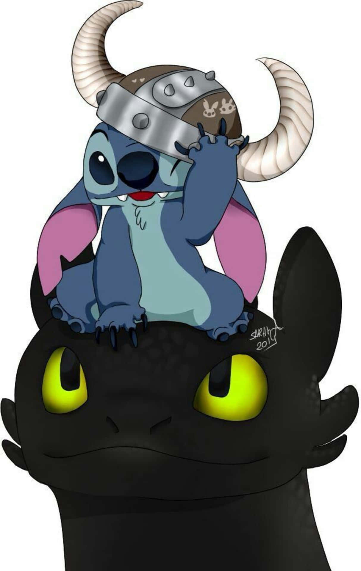 Toothless And Stitch Viking Helmet Background