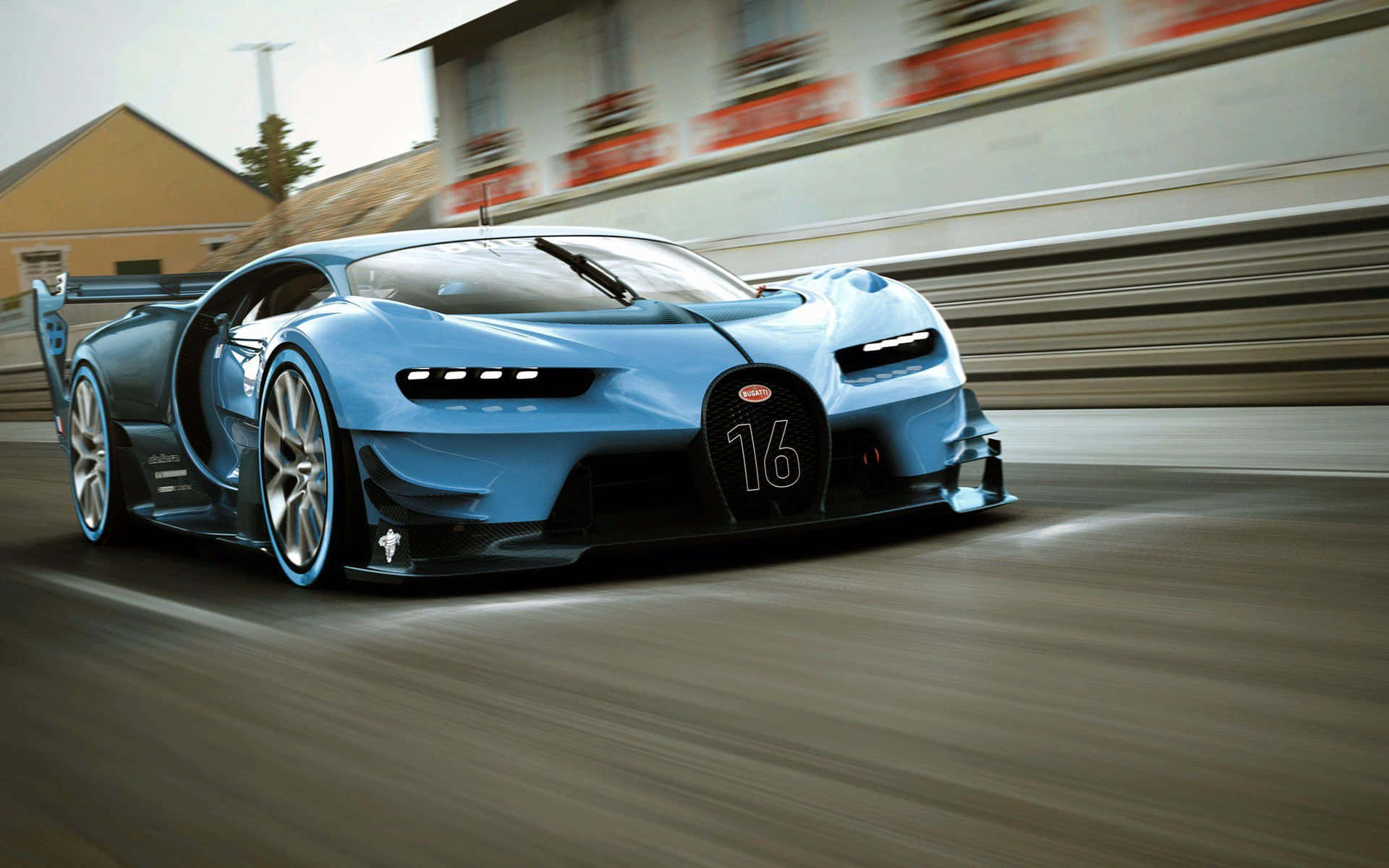 Top 10 Car Blue Bugatti Chiron On Race Track Background
