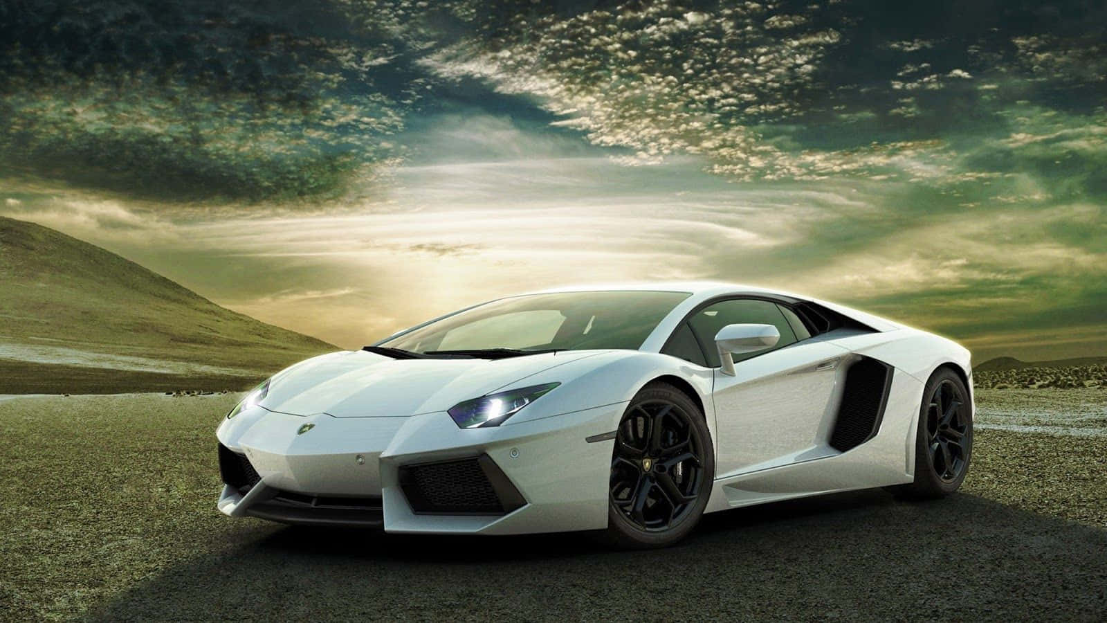 Top 10 Car White Lamborghini Aventador In Sunset Background