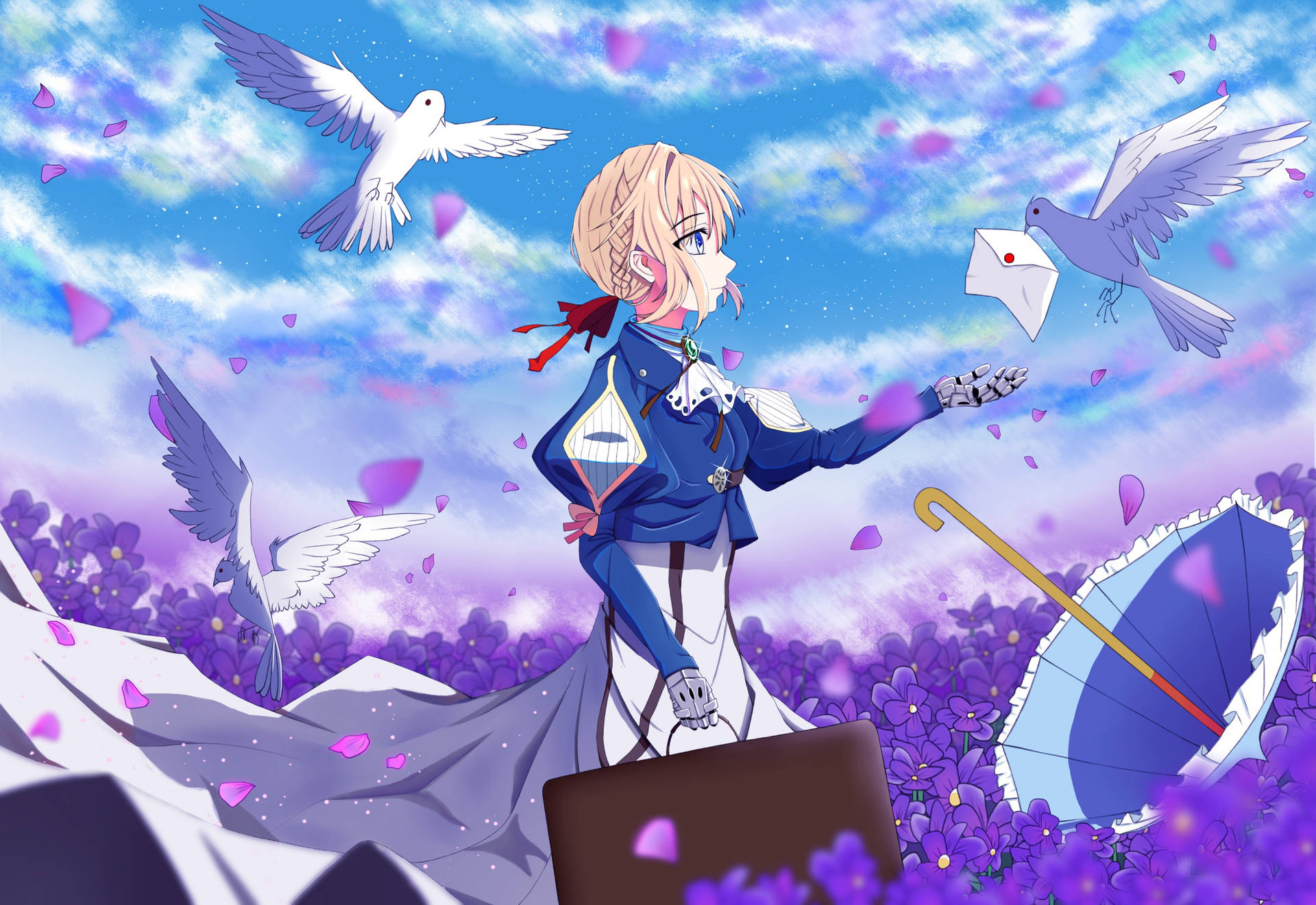 Top Anime Violet Evergarden Purple Field Background