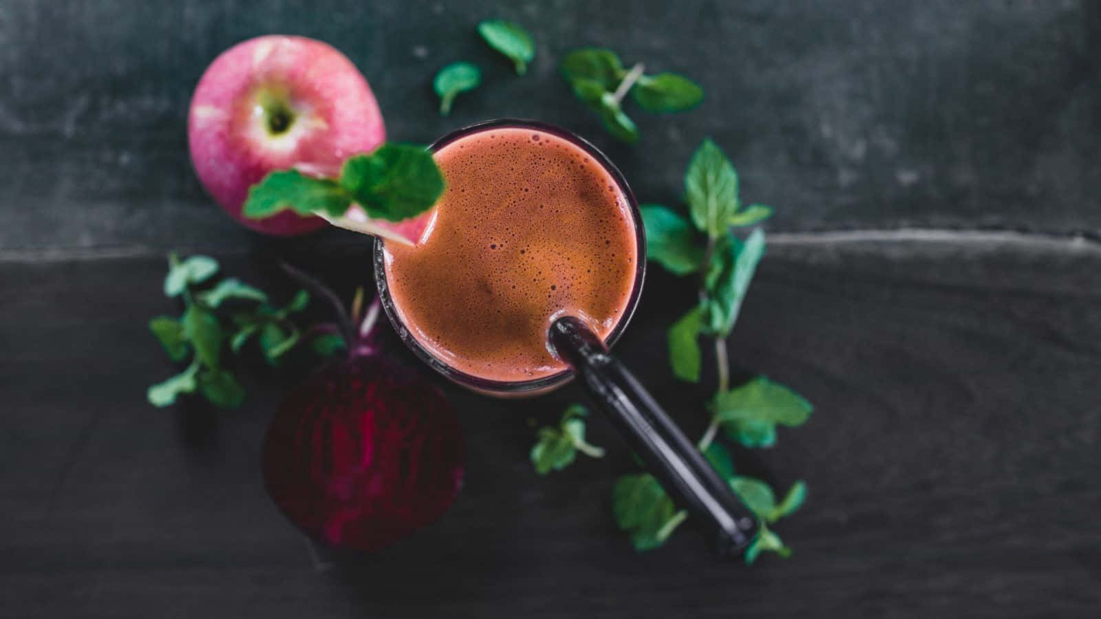 Top View Apple Drinks On Table Background