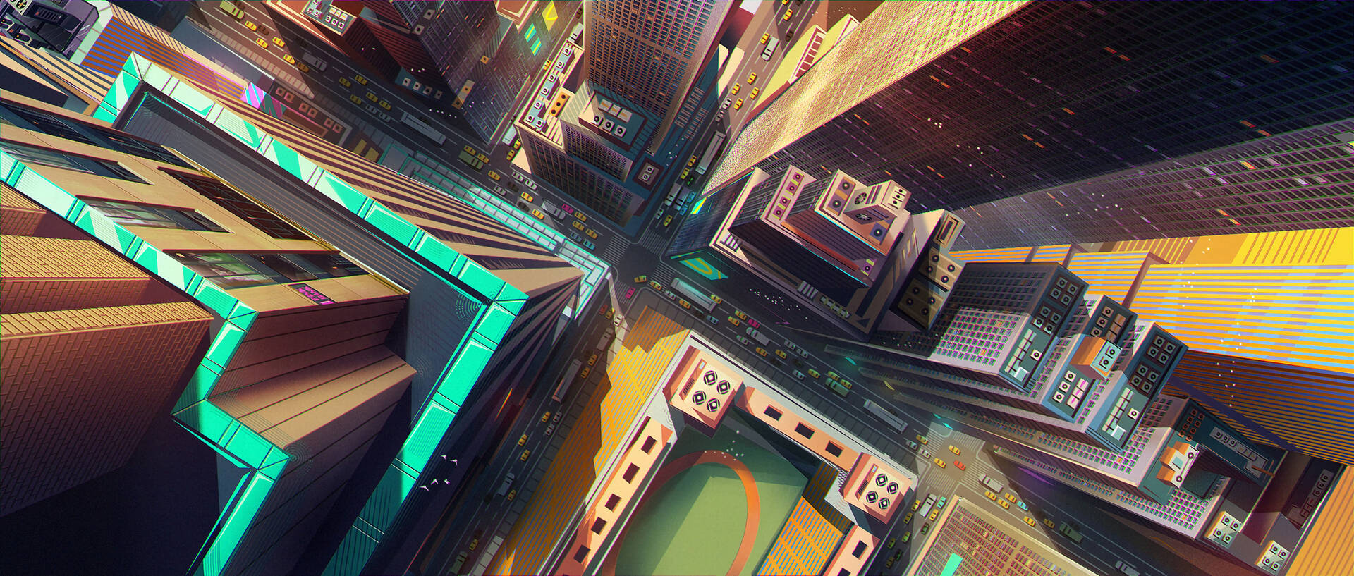 Top View City Art Background