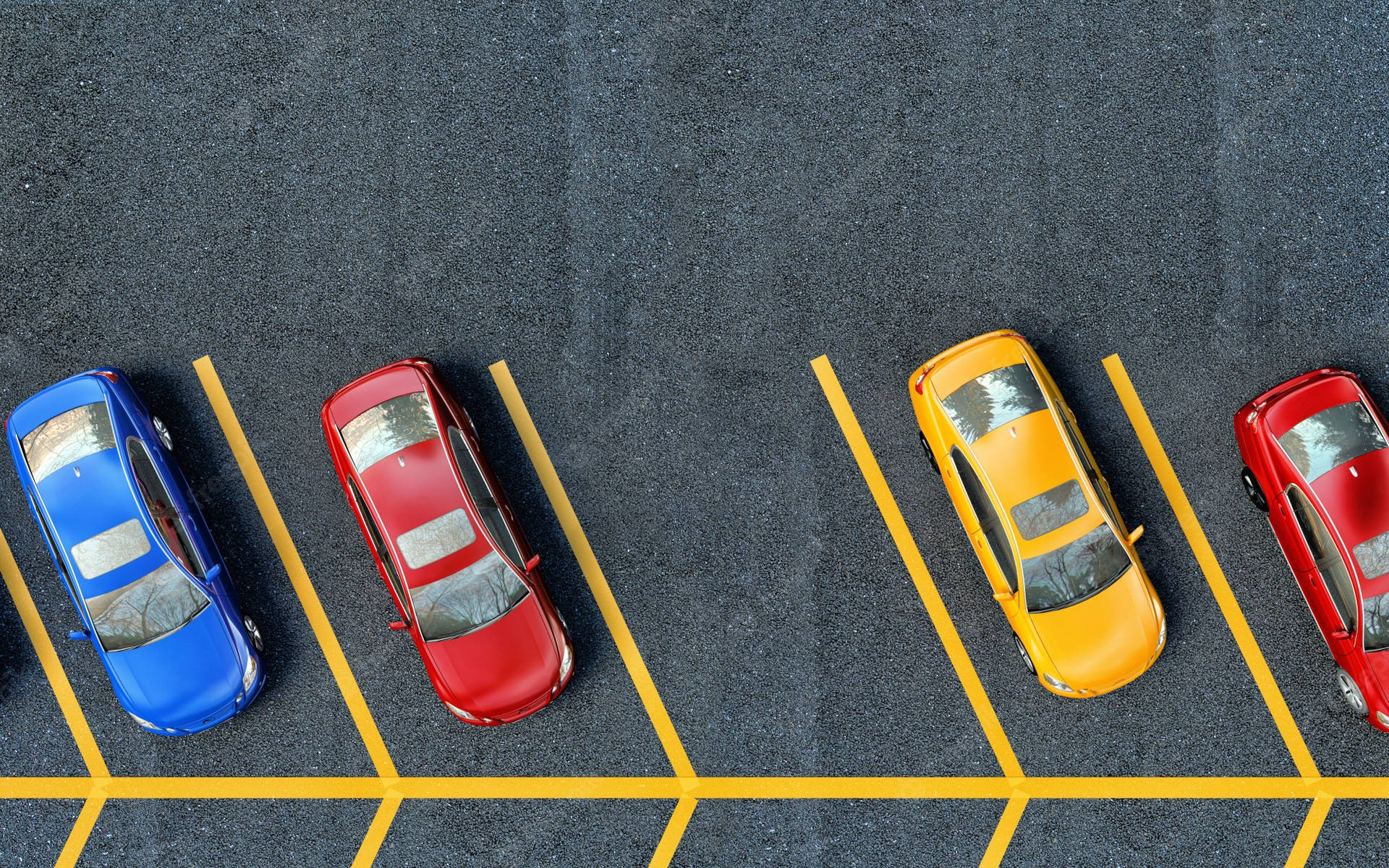 Top View Of A Structured Parking Lot With Yellow Lines