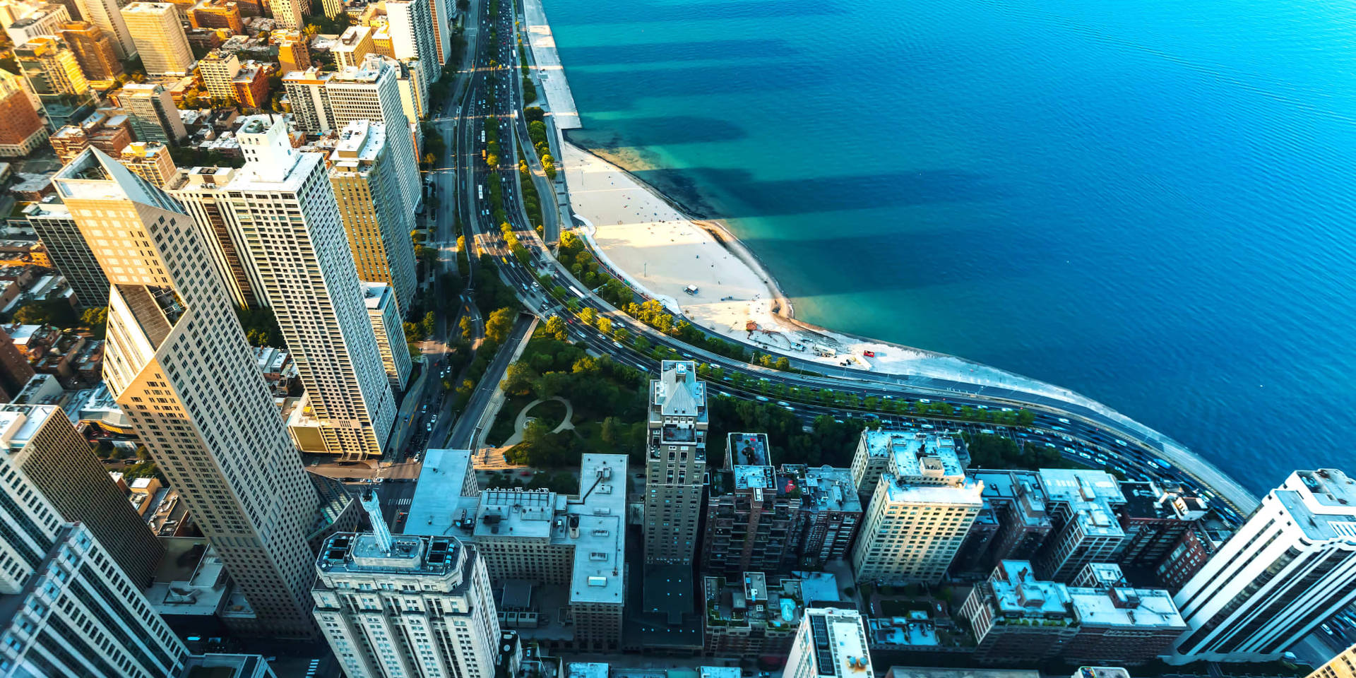 Top View Of Michigan Lake Near Downtown Chicago, Illinois