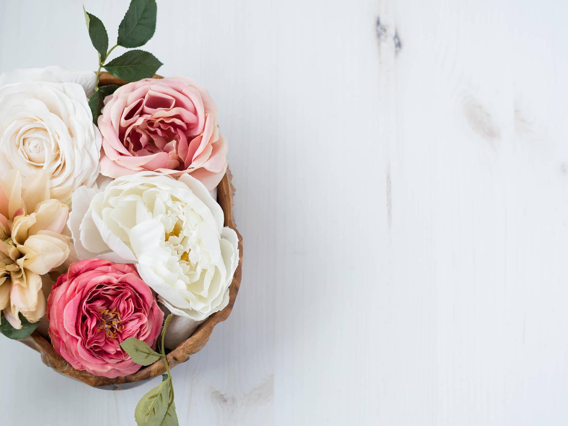 Top View Of Peony Bouquet Background