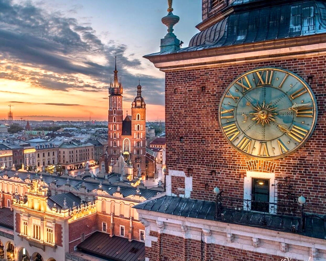 Top View Of Rynek Glowny In Krakow Poland Background