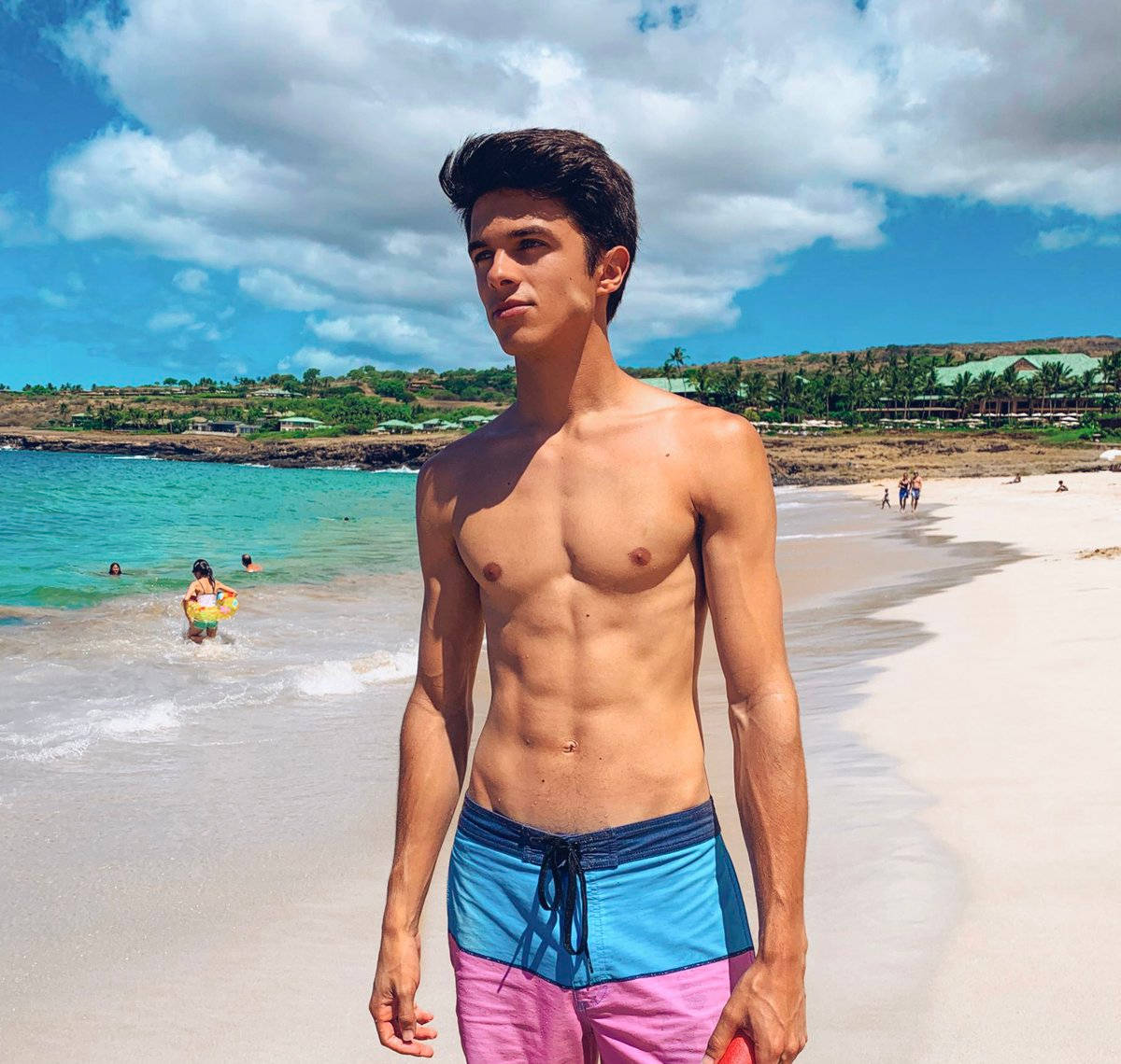 Topless Brent Rivera On Beach Background