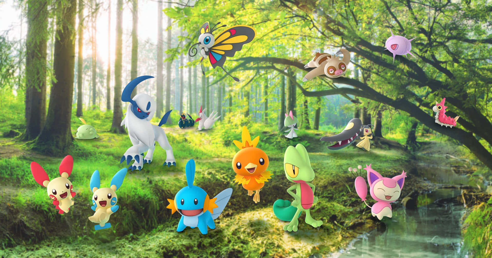 Torchic With Other Pokemon In Forest Background