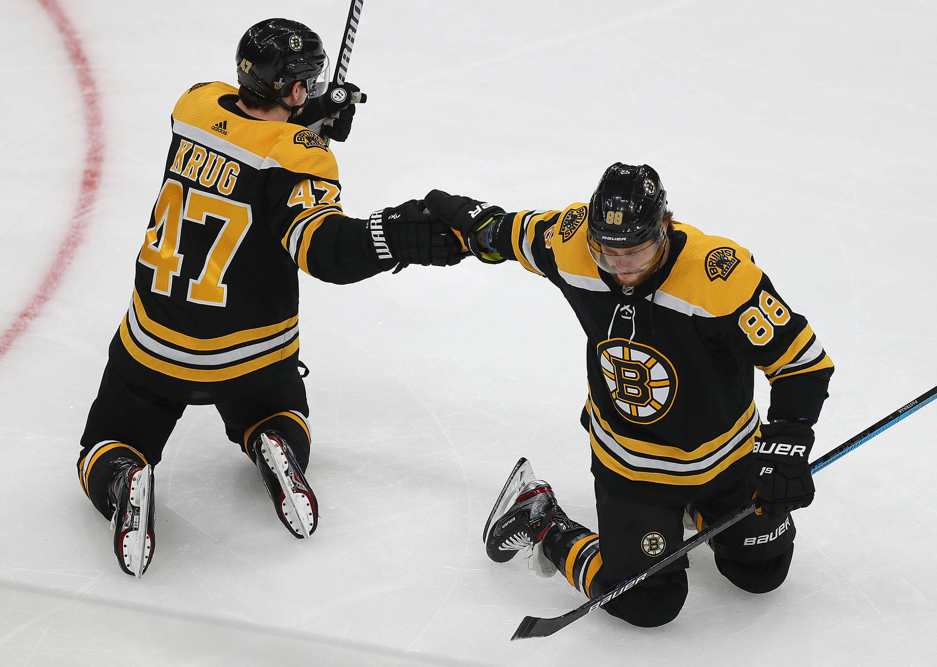 Torey Krug And David Pastrnak Warmup