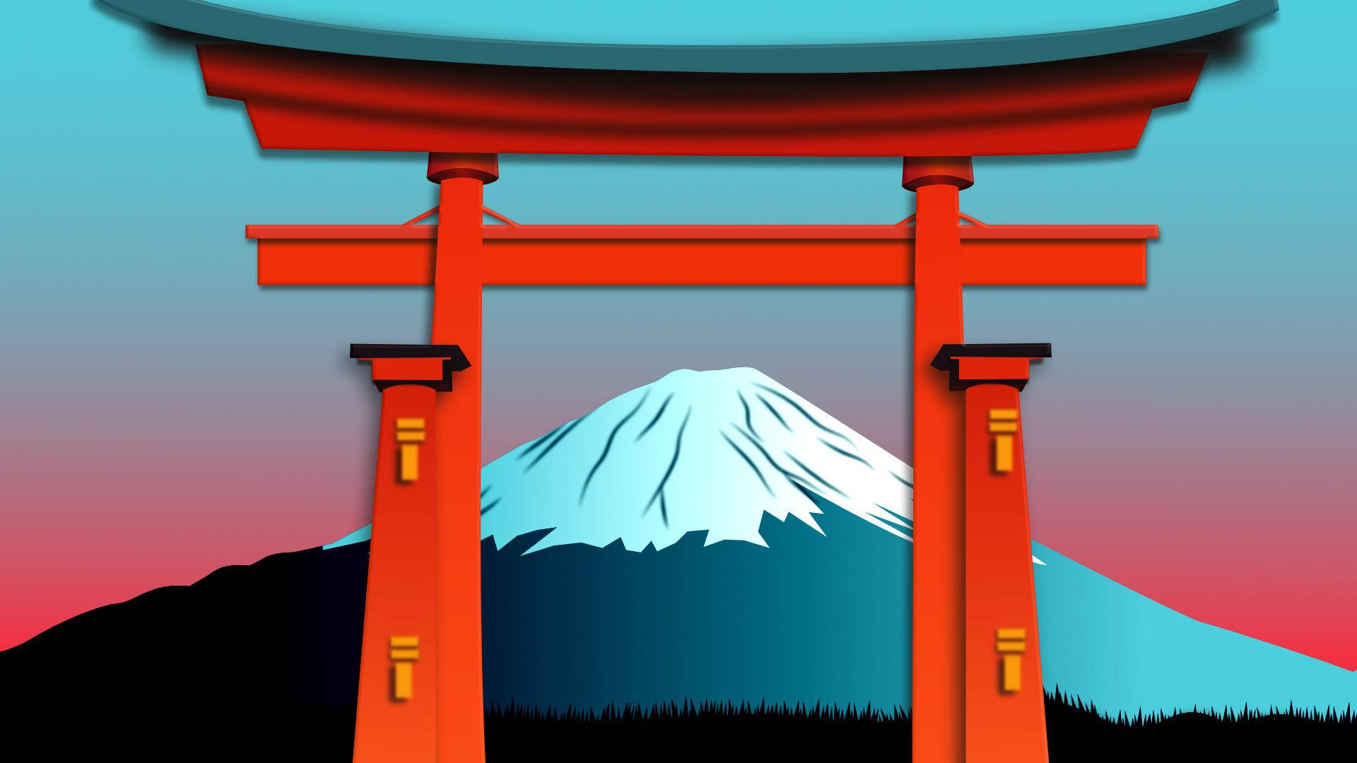 Torii Gate And Mount Fuji Background