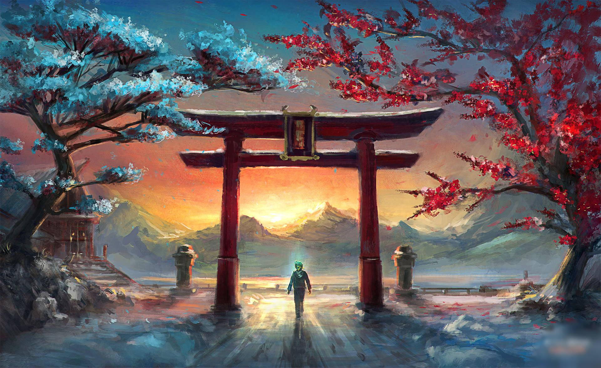 Torii Gate Digital Painting Background