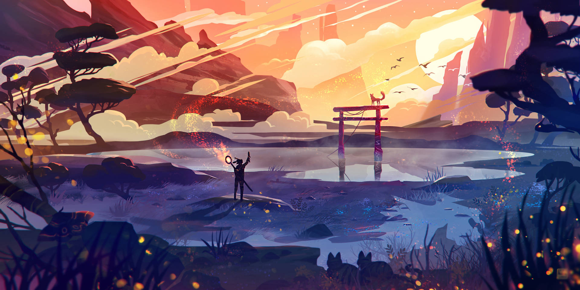Torii Gate Fantasy World Background