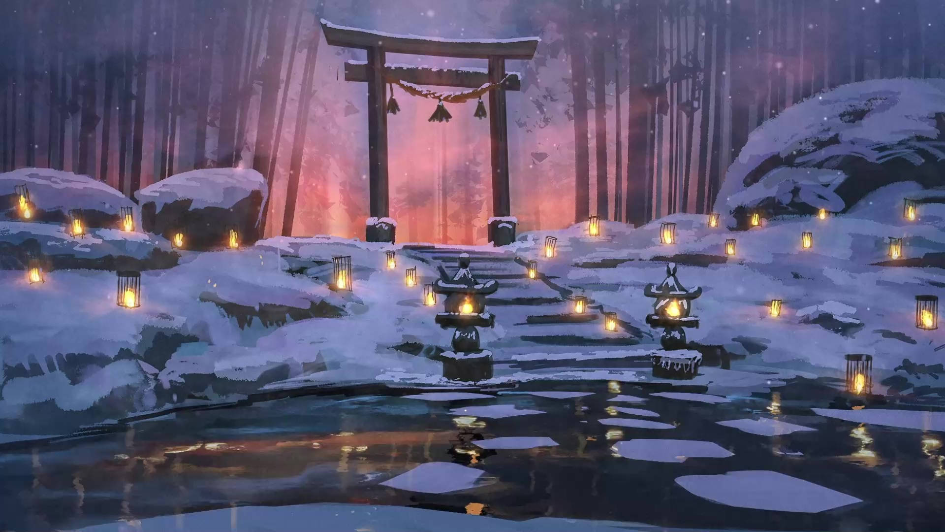 Torii Gate Lantern Art Background