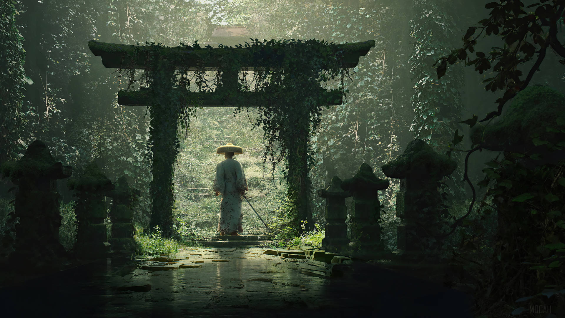 Torii Gate Ninja In Forest Background