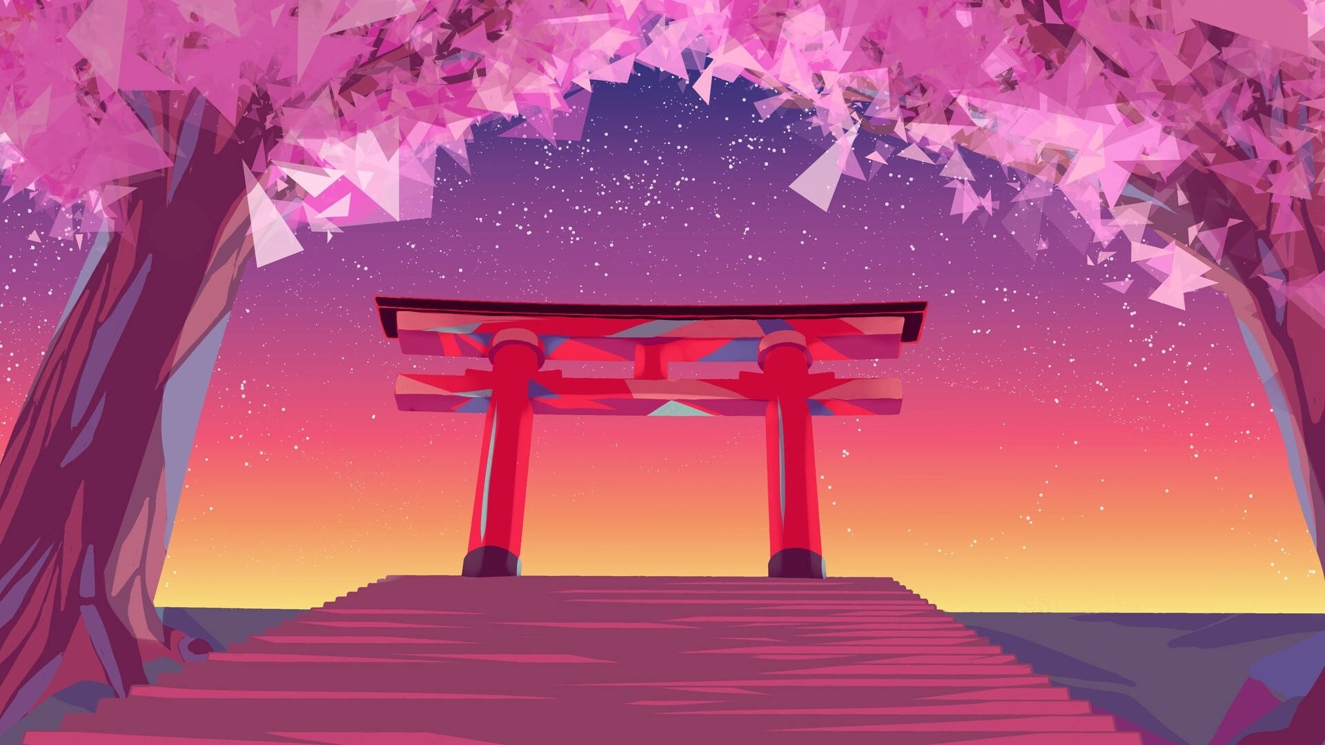 Torii Gate Polygon Art Background