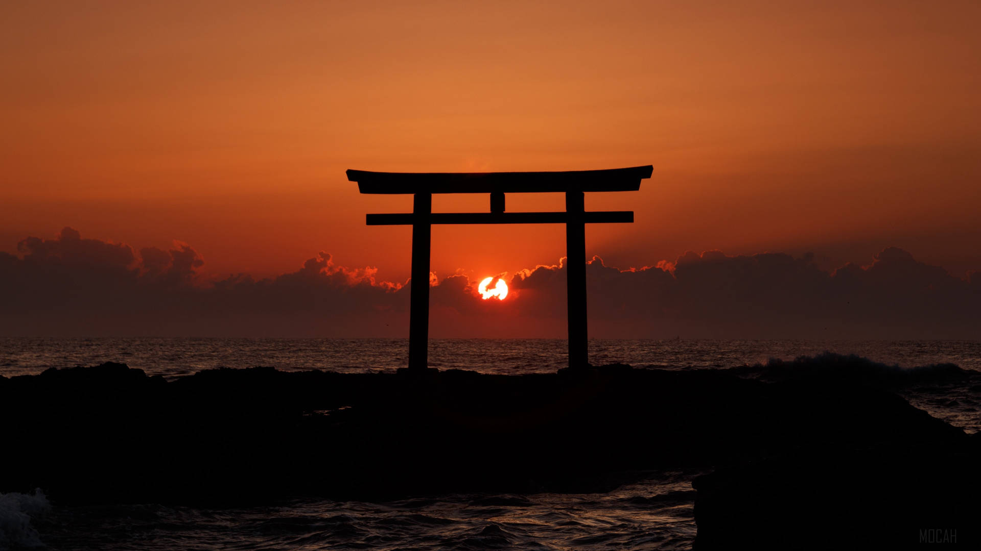 Torii Gate With Sunset Background