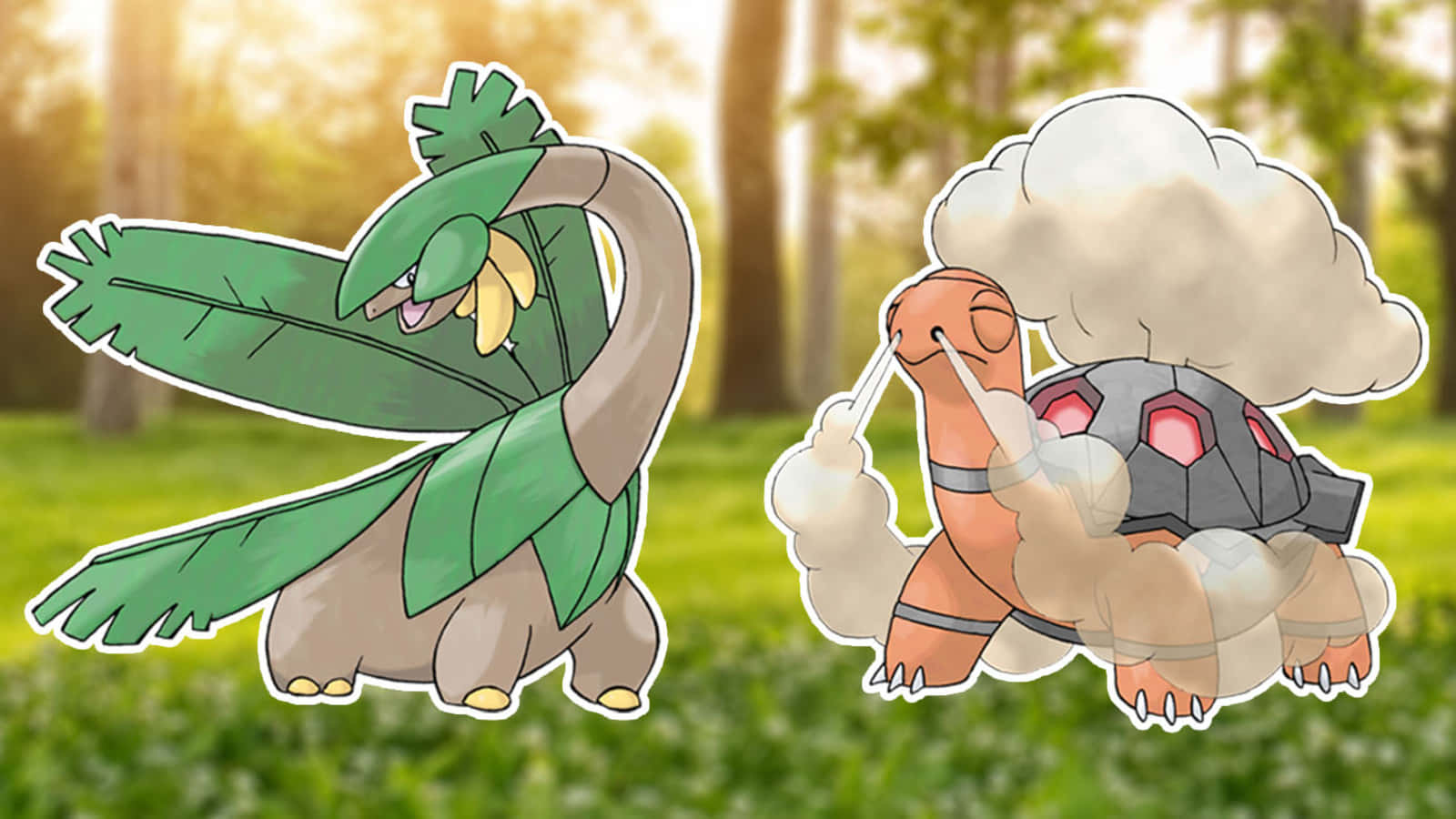 Torkoal With Tropius Tall Trees Background