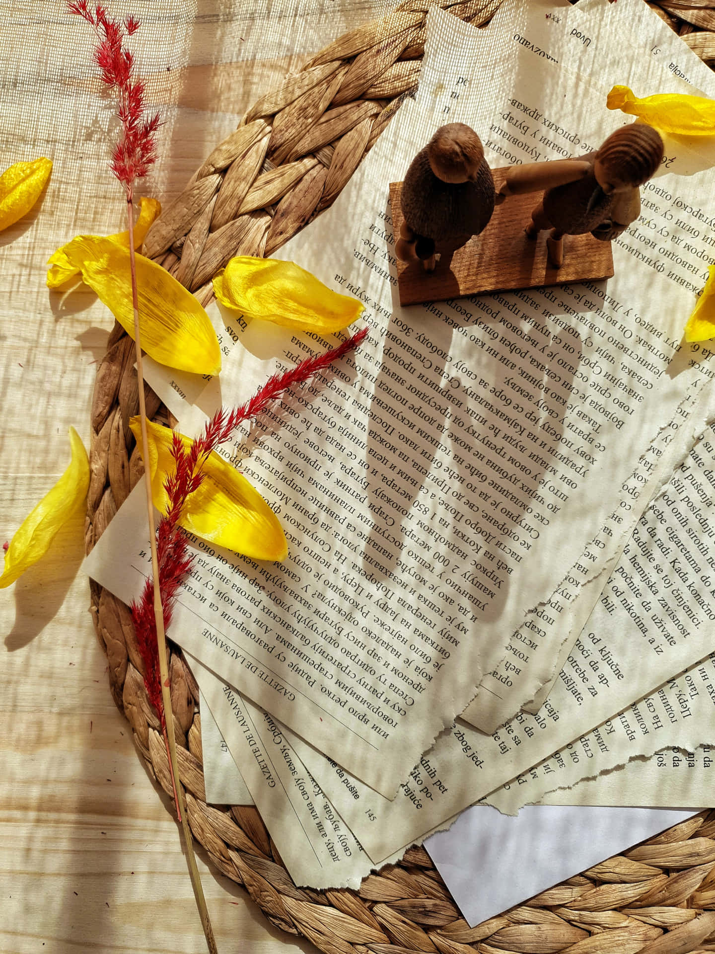 Torn Paper Pages On Basket Background