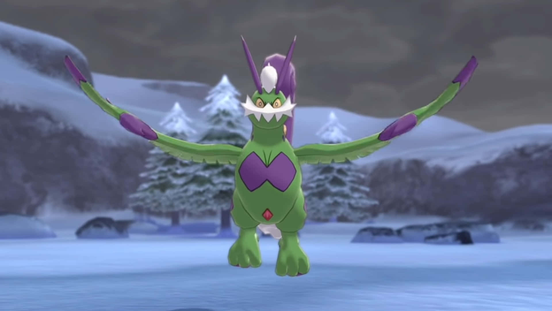 Tornadus In The Winter Forest Background