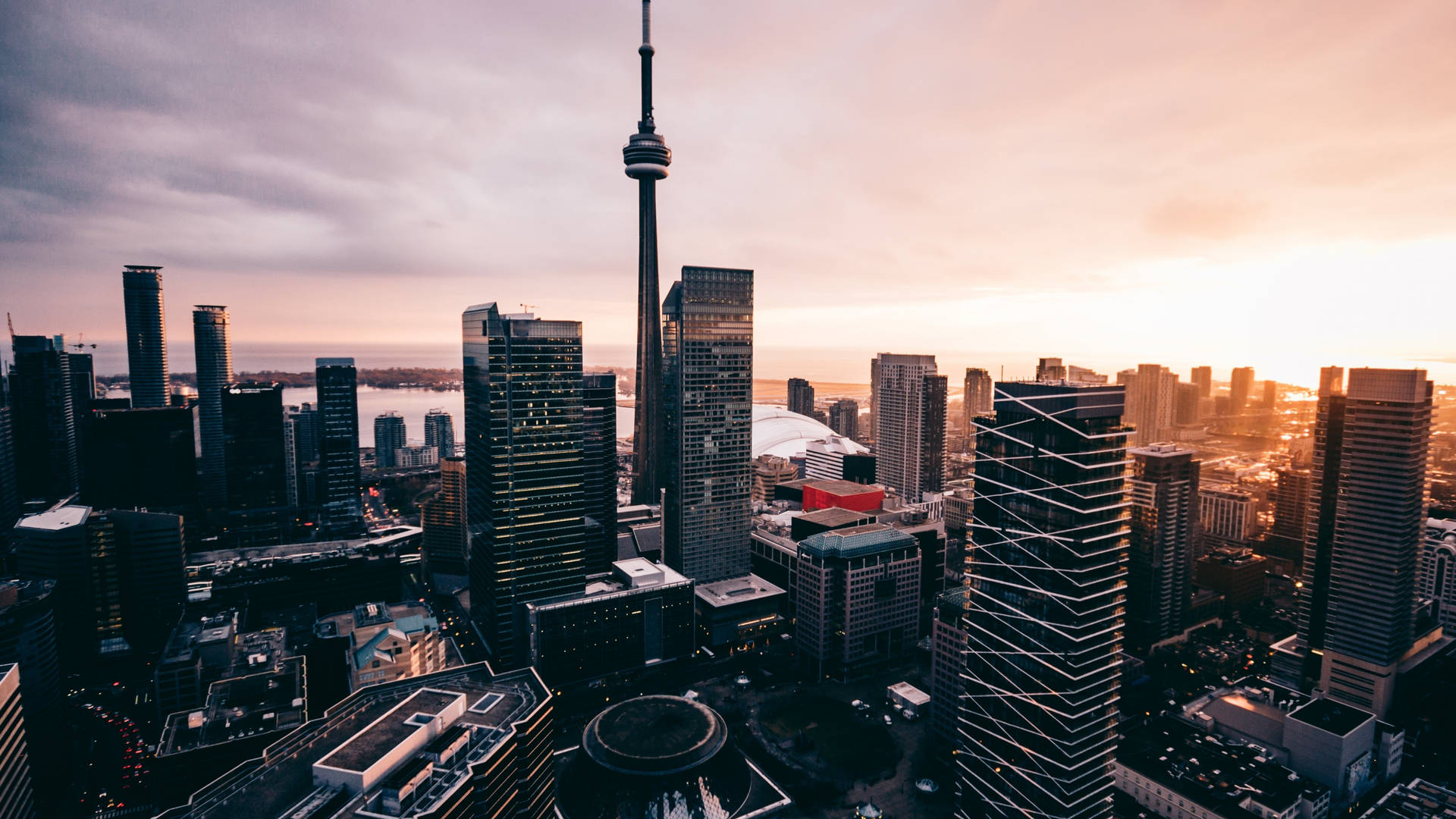 Toronto Buildings With Sunset View Background