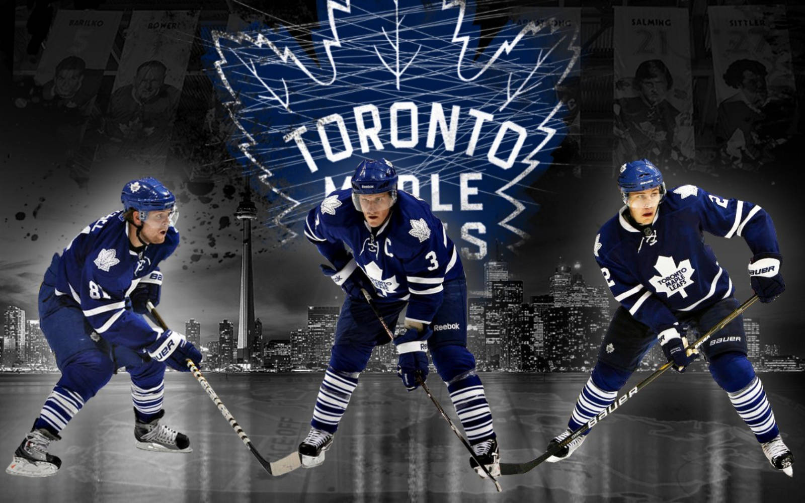 Toronto Maple Leafs Players In Toronto Bay Background