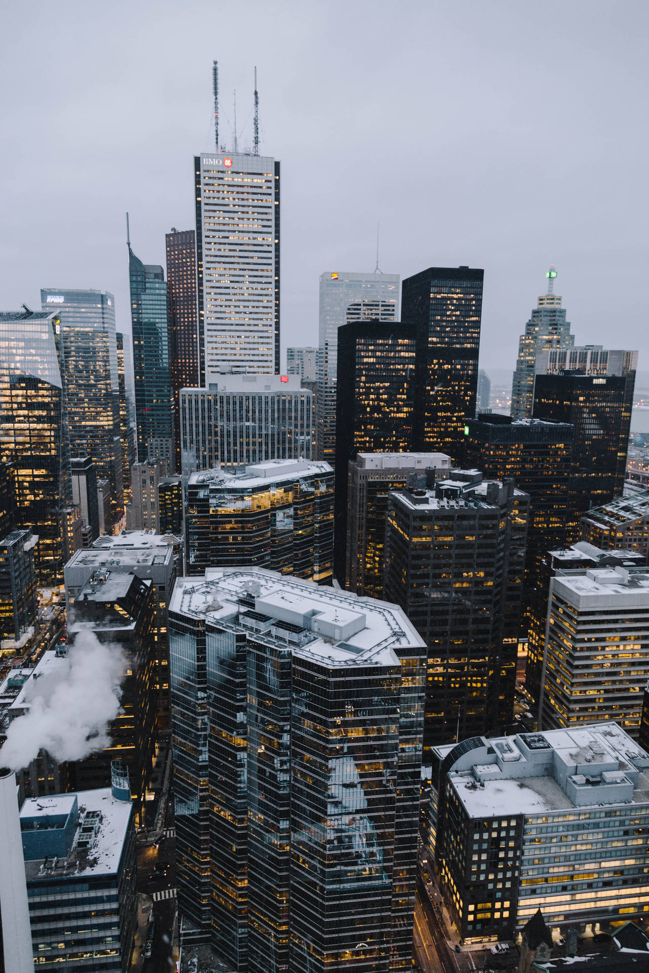 Toronto Skyscrapers In Winter Background