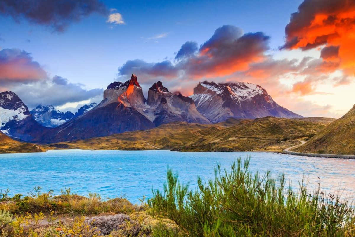 Torres Del Paine Sunset Landscape Background