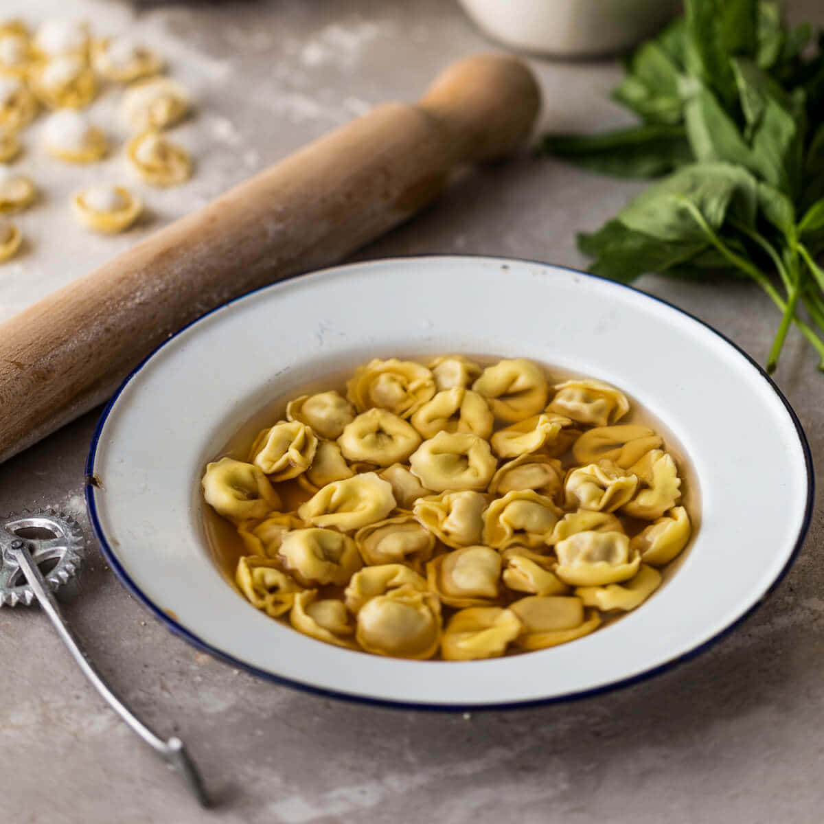 Tortellini In Brodo In The Kitchen Background