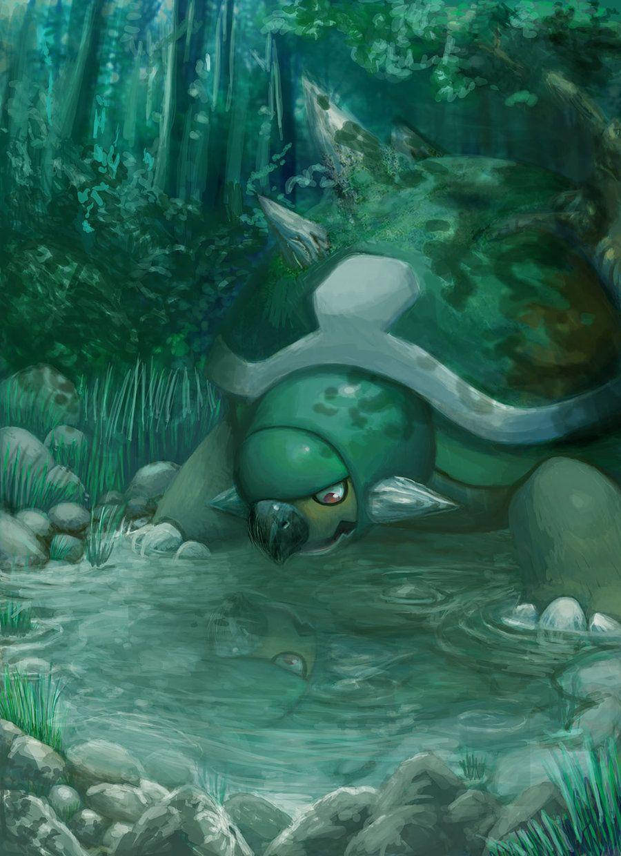 Torterra Looking At Puddle Background