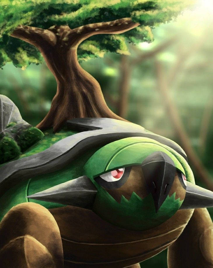 Torterra Looking Up At The Sun Background