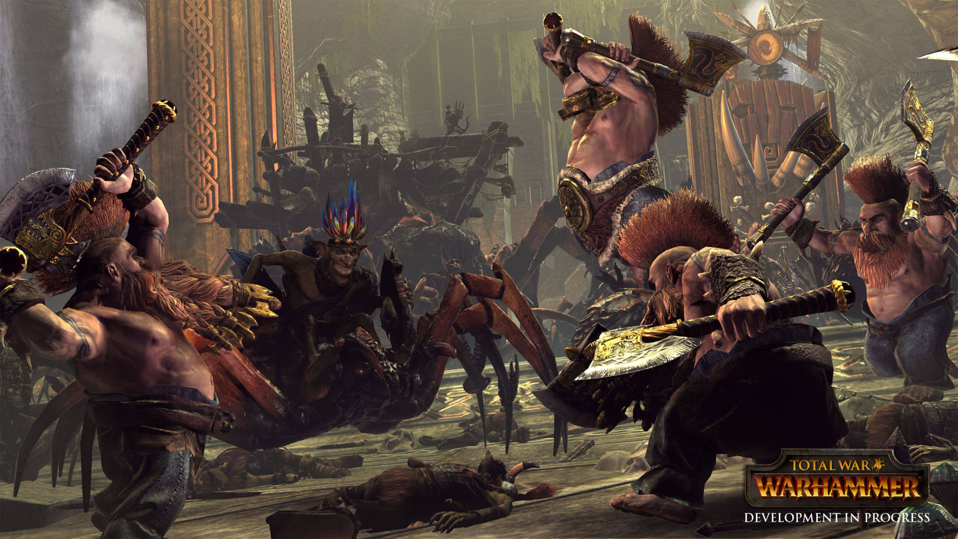 Total War Warhammer Dwarves Battling Goblins Background