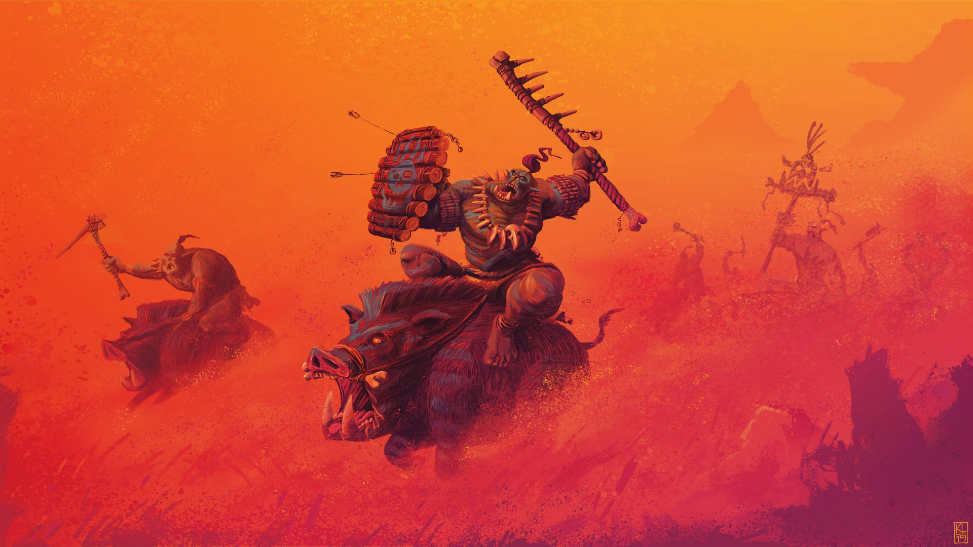 Total War Warhammer Orc Riding Hog Into Battle Background