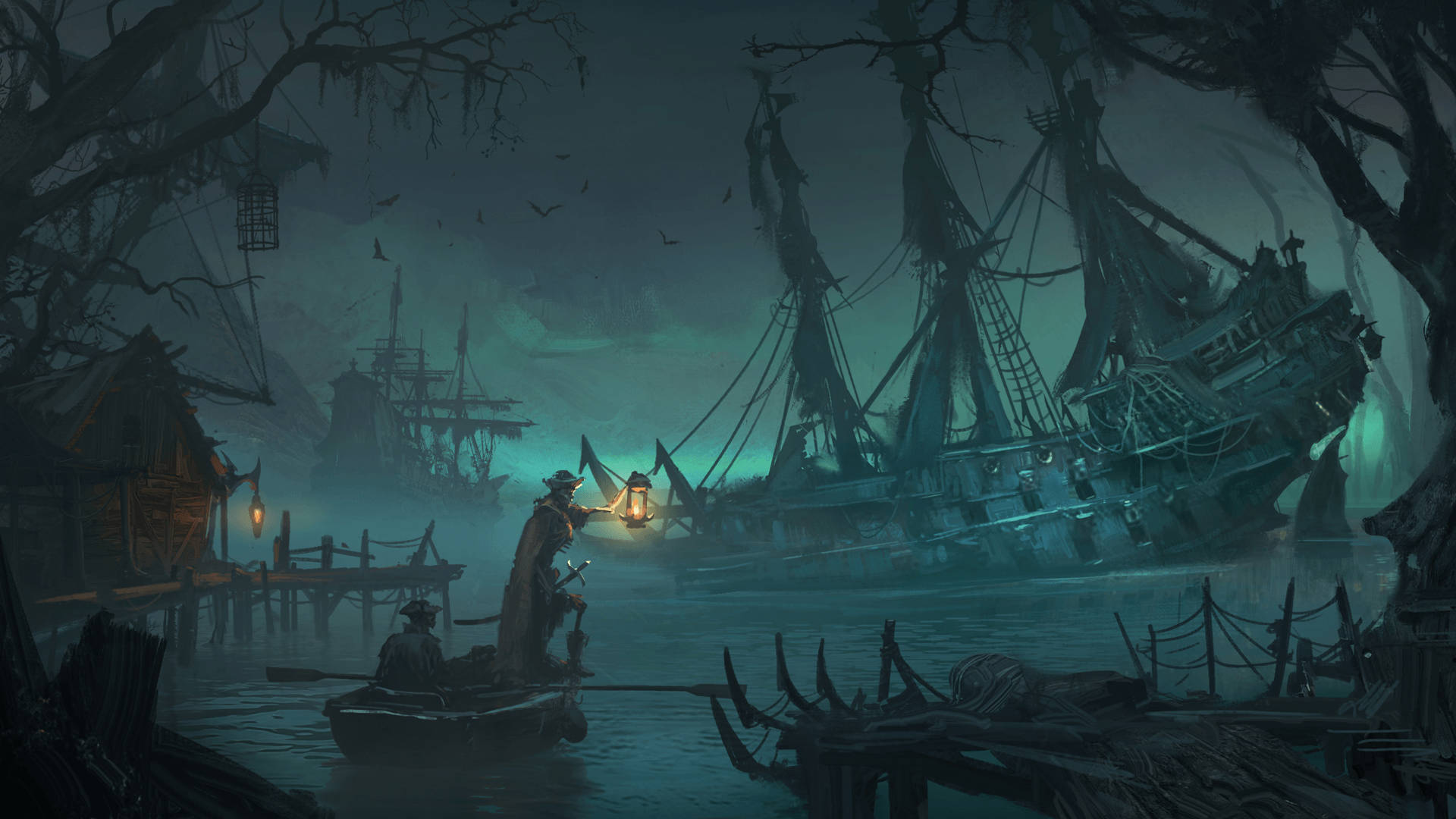 Total War Warhammer Skeletal Undead Pirates At Sea Background