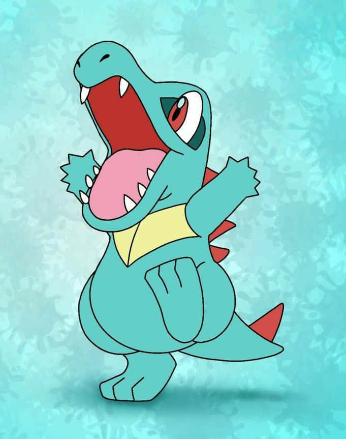 Totodile Against Blue Abstract Background