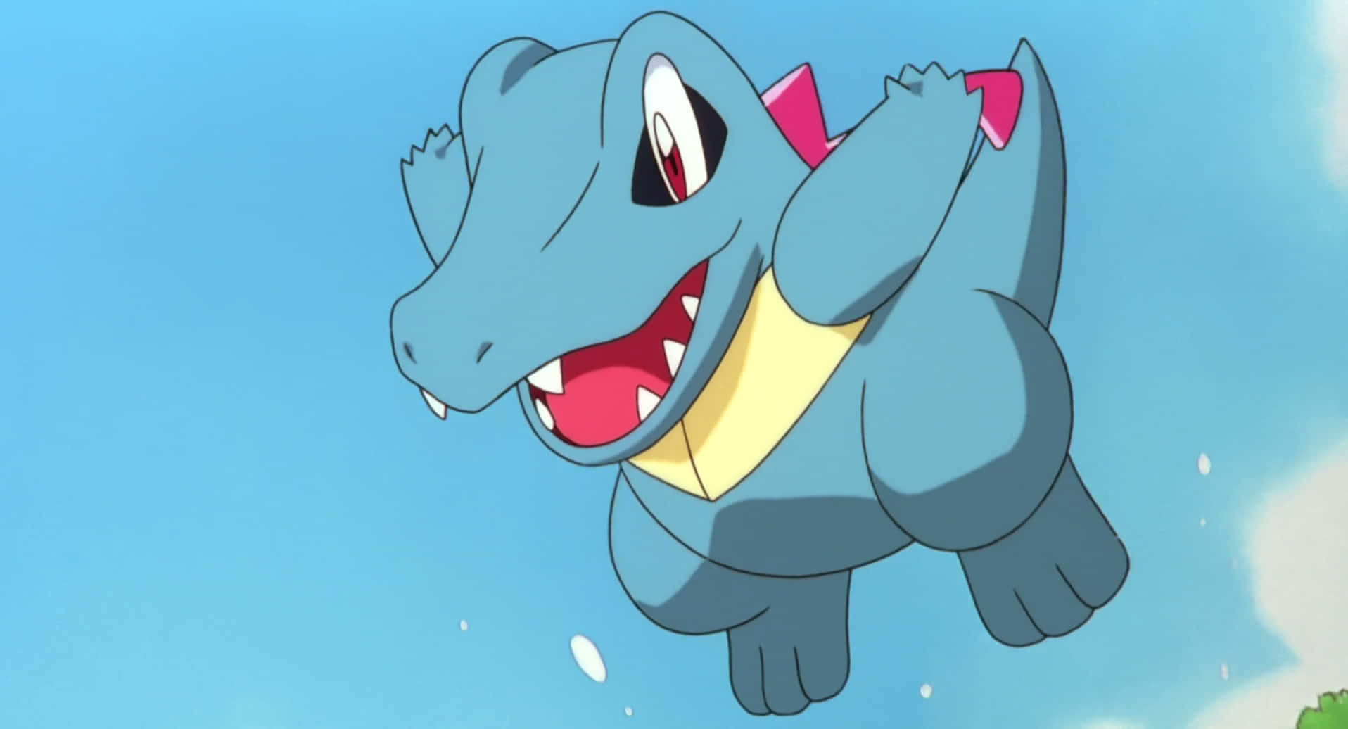 Totodile Falling From The Blue Sky Background