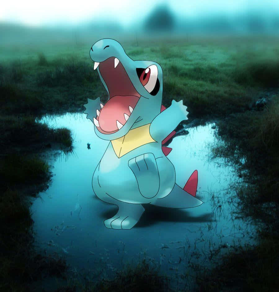 Totodile In Real-life Puddle Background