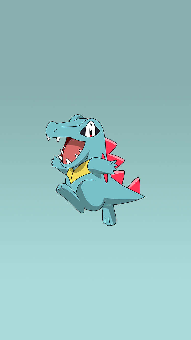 Totodile In Teal Gradient Backgorund