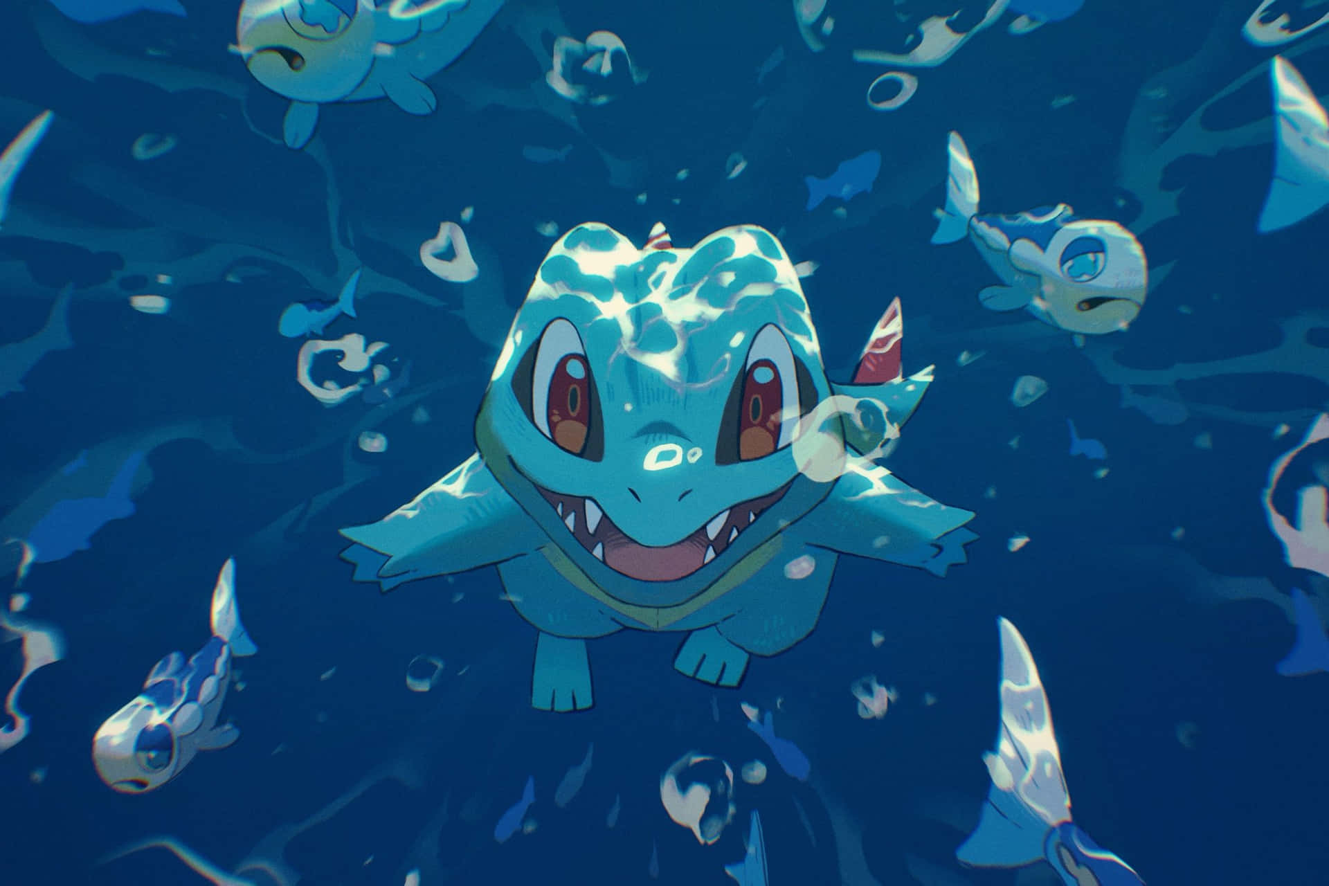 Totodile With Fishes Background