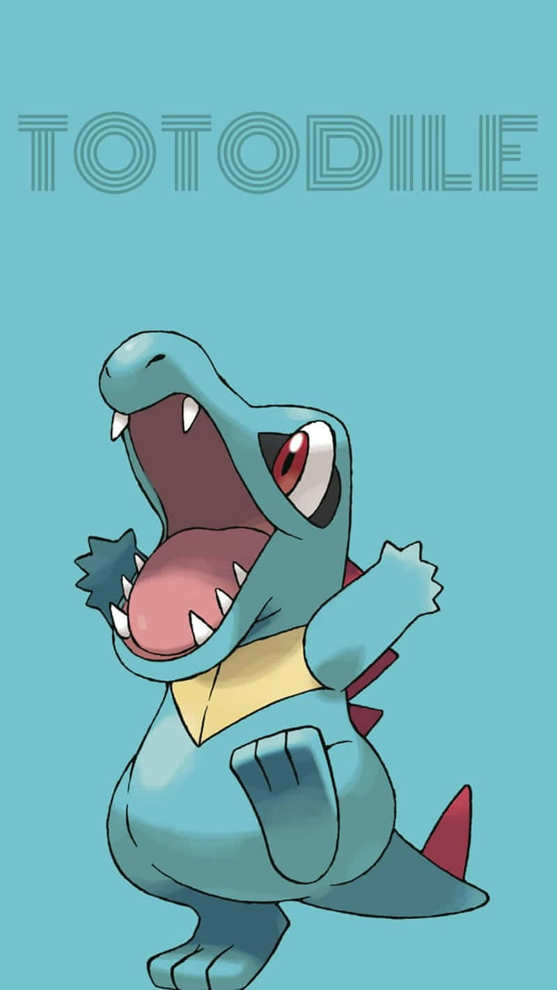 Totodile With Name In Blue Background Background