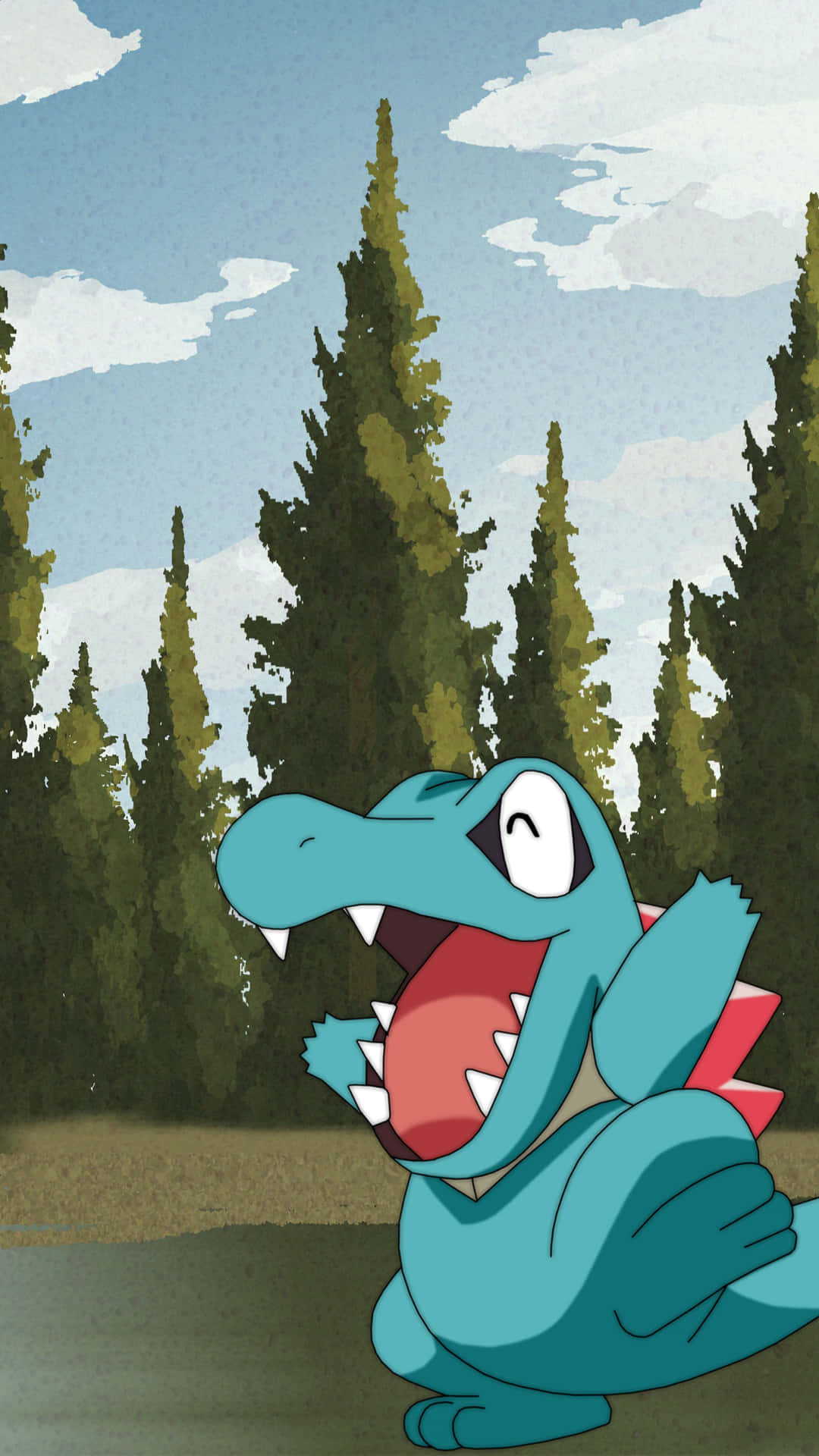 Totodile With Pine Trees