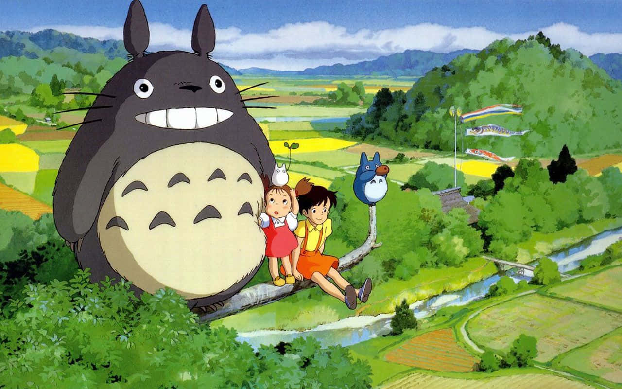 Totoro, Satsuki, And Mei Enjoying A Mystical Adventure In The Forest