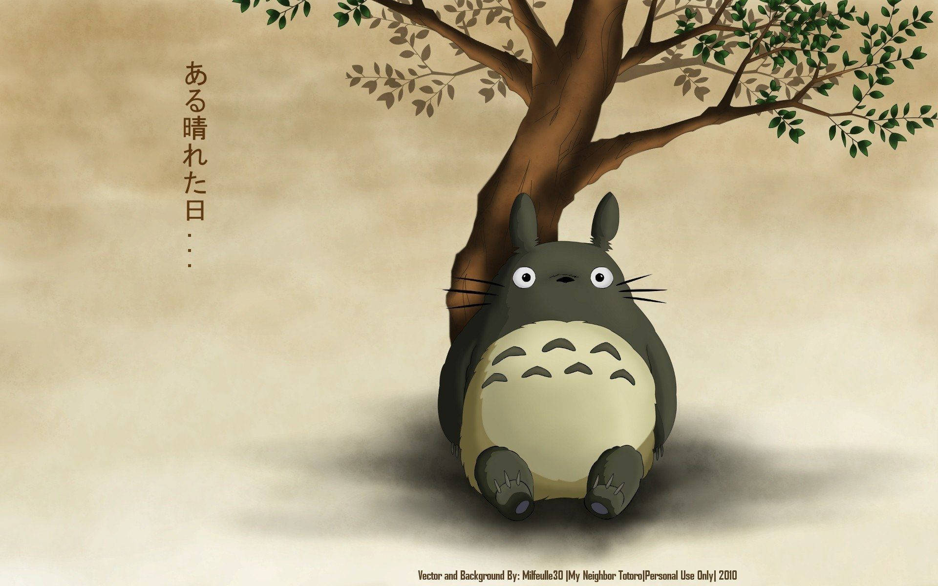 Totoro Sitting Under Tree Background