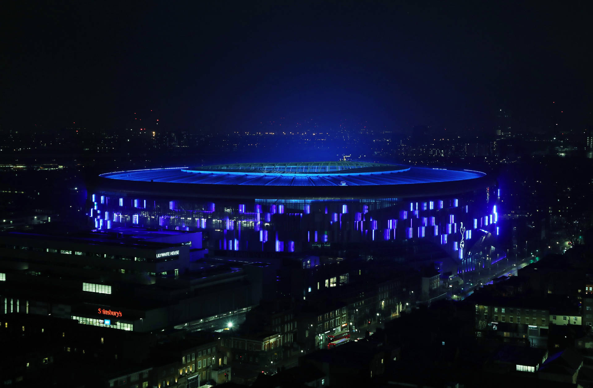 Tottenham Hotspurs Fc Stadium With Blue Lights