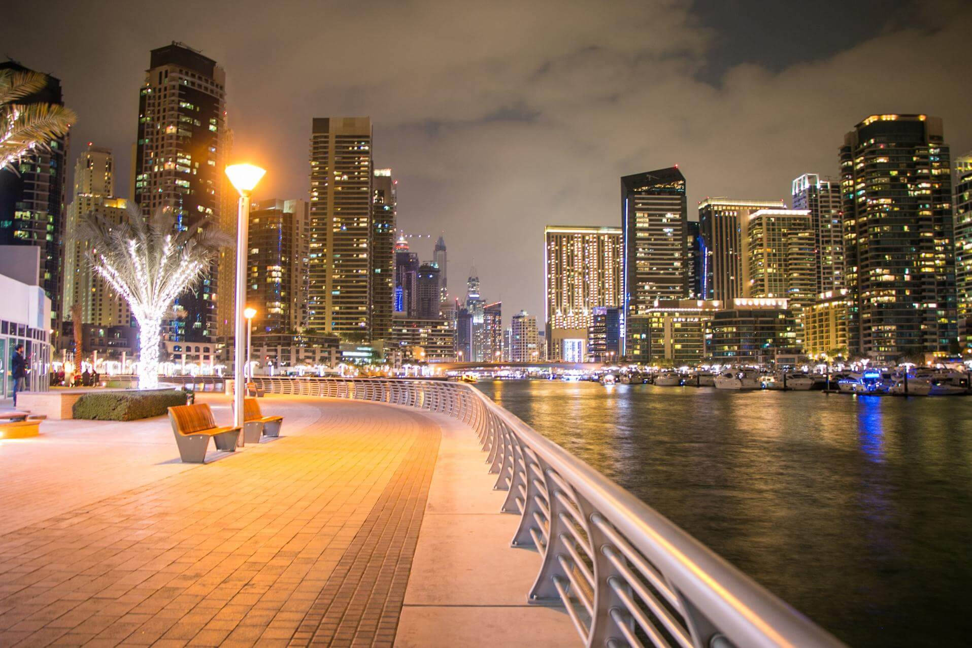 Tourist Spot Park In Dubai City At Night Background