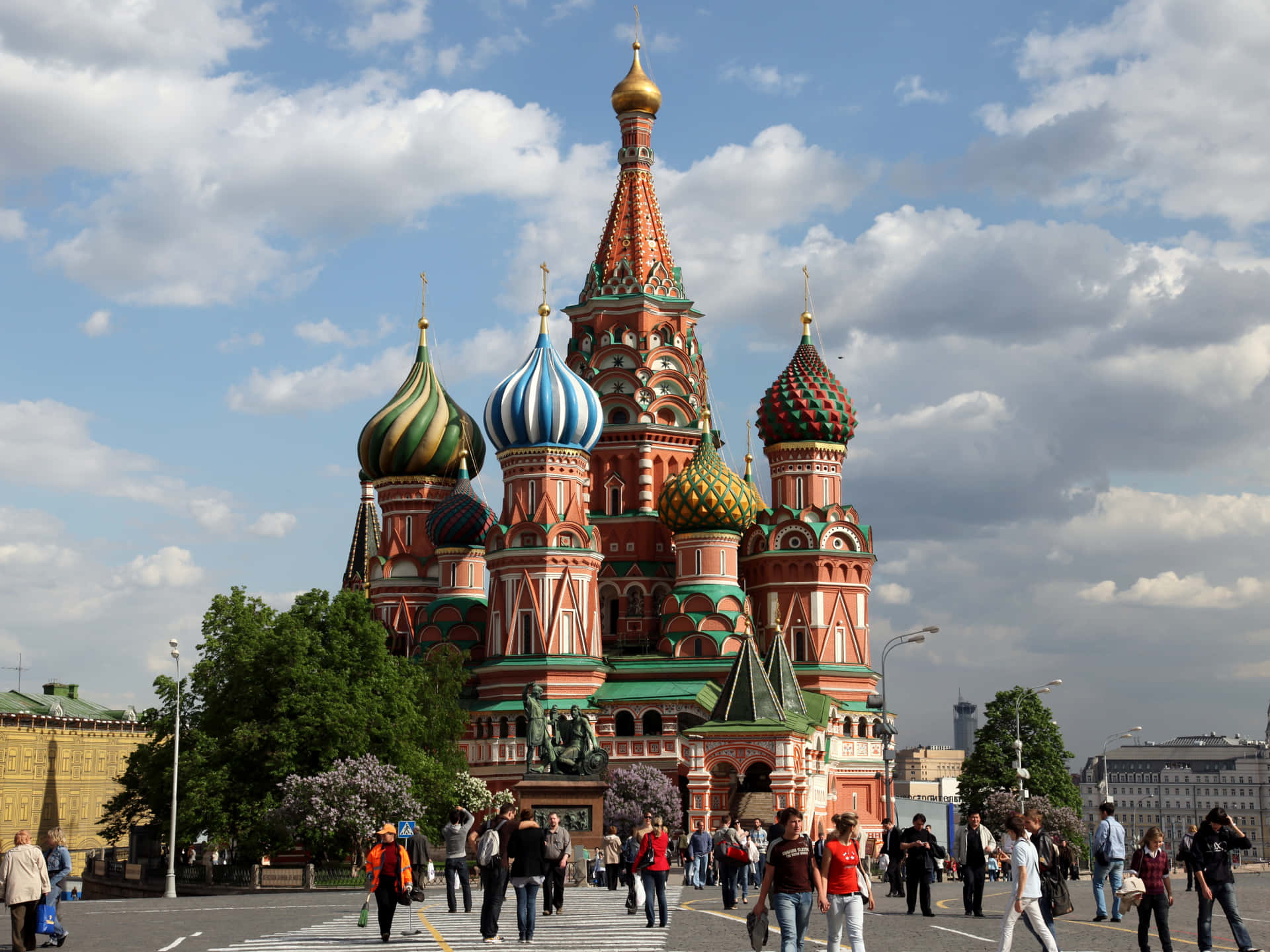 Tourists At Saint Basil's Cathedral Background