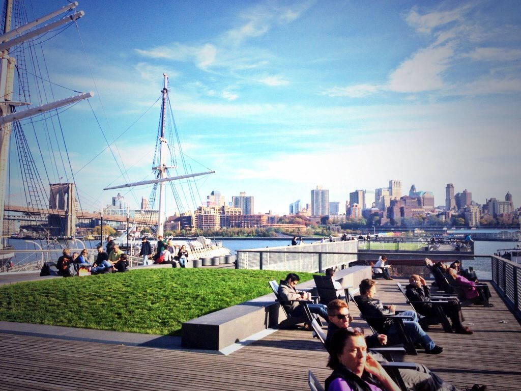 Tourists At South Street Seaport Background