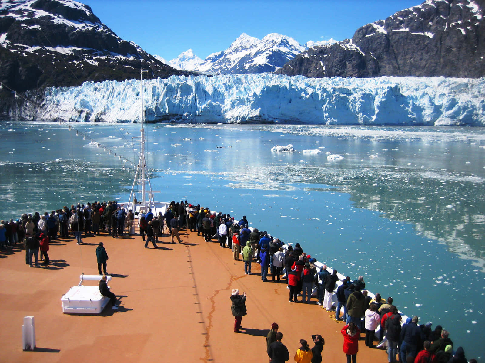 Tourists Cruise Ship In Glacier Bay National Park Background