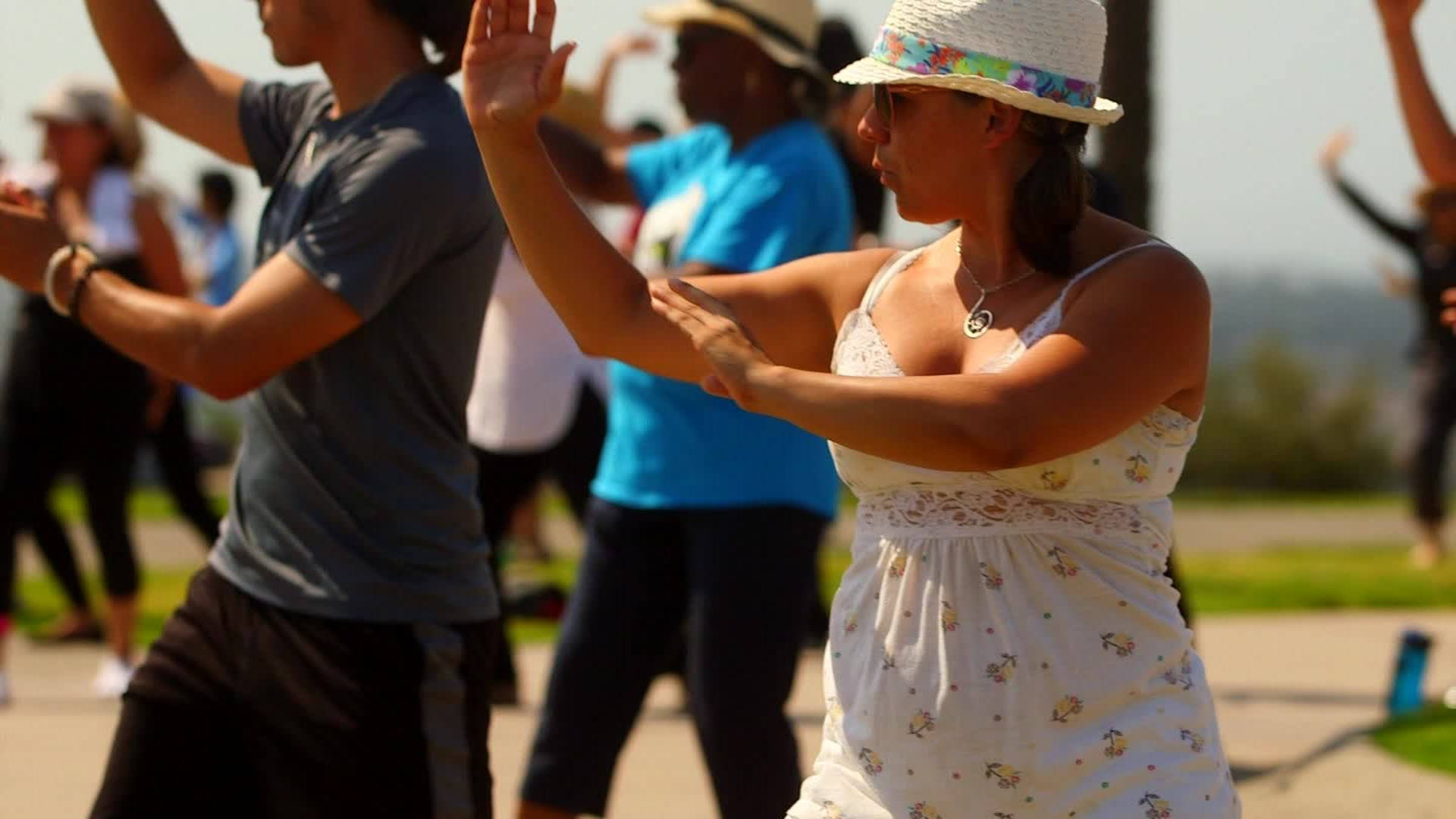 Tourists Doing Tai Chi