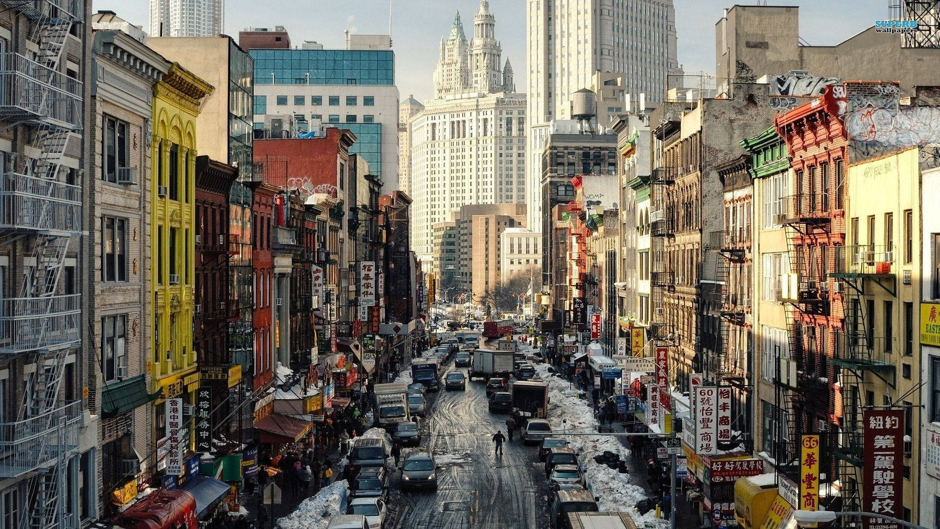 Tourists Exploring The Bustling Streets Of New York City Background